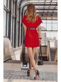 Tailored dress with a belt, red FI662 - Online store - Boutique